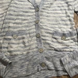 Anthropologie Blue White Terry Hooded Sweater